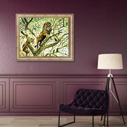 «Lion and Lioness in a Tree» в интерьере в классическом стиле в фиолетовых тонах