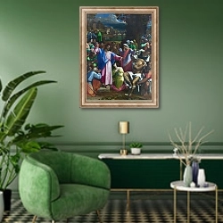 «The Raising of Lazarus» в интерьере гостиной в зеленых тонах