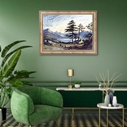 «Lake Scene» в интерьере гостиной в зеленых тонах