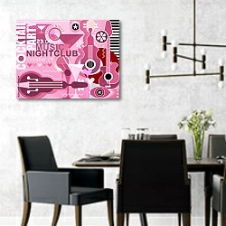 «Плакат коктейль-вечеринки» в интерьере современной столовой с черными креслами