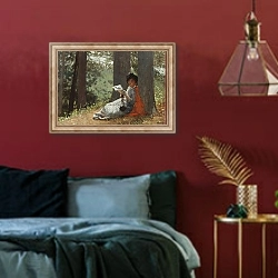 «Girl Reading Under an Oak Tree, 1879» в интерьере спальни с акцентной стеной