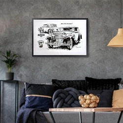 «Автомобили в искусстве 44» в интерьере гостиной в стиле лофт в серых тонах