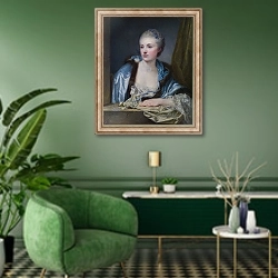 «Портрет леди 5» в интерьере гостиной в зеленых тонах