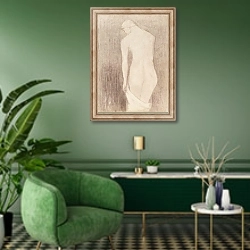 «Nude Woman Seen from Behind» в интерьере гостиной в зеленых тонах