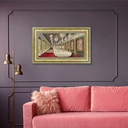 «Стол для торжественного обеда в бальном зале замка Компьень» в интерьере гостиной с розовым диваном
