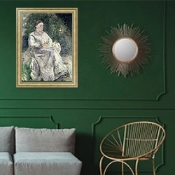 «Portrait of Julie Velay, Wife of the Artist, c.1874» в интерьере классической гостиной с зеленой стеной над диваном