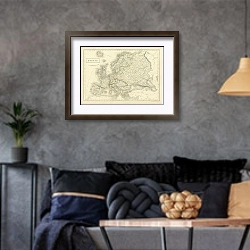 «Карта Европы, 1840 г.» в интерьере гостиной в стиле лофт в серых тонах