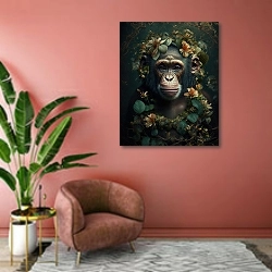 «Шимпанзе» в интерьере современной гостиной в розовых тонах