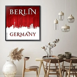 «Берлин, Германия. Силуэт города на красном фоне» в интерьере столовой в стиле ретро