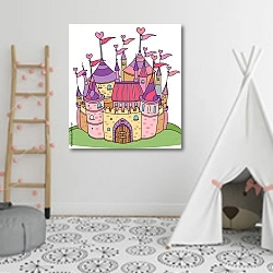 «Замок с сердечками» в интерьере детской комнаты для девочки с шалашом