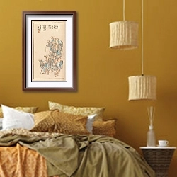 «Shūbi gakan, Pl.19» в интерьере спальни  в этническом стиле в желтых тонах