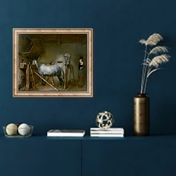 «Horse in a Stable, c.1652-54» в интерьере в классическом стиле в синих тонах