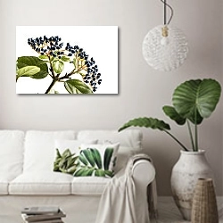 «Веточка синих ягод» в интерьере светлой гостиной в скандинавском стиле над диваном