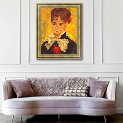 «Портрет мадам Исковеску (Портрет румынки)» в интерьере гостиной в классическом стиле над диваном