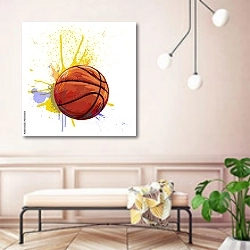 «Баскетбольный мяч в брызгах краски» в интерьере современной прихожей в розовых тонах