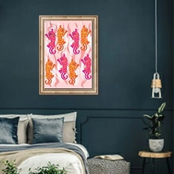 «Hot Pink Tiger» в интерьере классической спальни с темными стенами