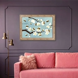 «Bees & Blossoms» в интерьере гостиной с розовым диваном