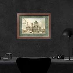 «St Paul's Cathedral» в интерьере кабинета в черных цветах над столом