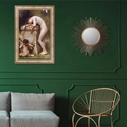 «Элегия 2» в интерьере классической гостиной с зеленой стеной над диваном