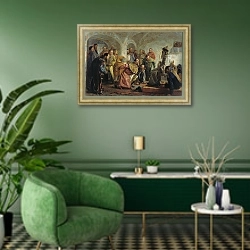 «Опричники» в интерьере гостиной в зеленых тонах