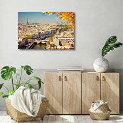 «Франция. Париж с высоты птичьего полета» в интерьере современной комнаты над комодом
