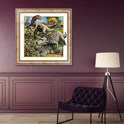 «Dinosaurs with volcano» в интерьере в классическом стиле в фиолетовых тонах