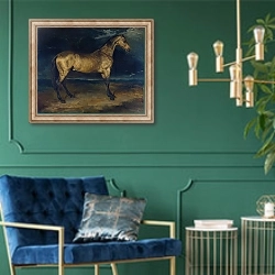 «Лошадь, испуганная грозой» в интерьере в классическом стиле с зеленой стеной