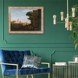 «Вид на Рим» в интерьере в классическом стиле с зеленой стеной