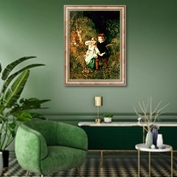 «Children in the Wood» в интерьере гостиной в зеленых тонах