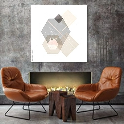 «Абстрактная композиция декоративных геометрических форм с гранж-текстурой 3» в интерьере в стиле лофт с бетонной стеной над камином