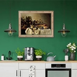 «Breakfast, 1646» в интерьере кухни с зелеными стенами