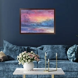 «Закат» в интерьере современной гостиной в синем цвете