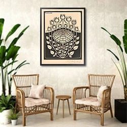 «Decorative Flower Study» в интерьере комнаты в стиле ретро с плетеными креслами