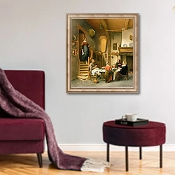 «A Family Saying Grace» в интерьере гостиной в бордовых тонах