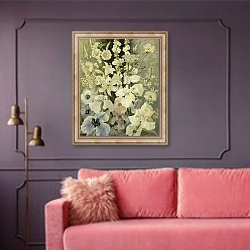 «White Flowers, 1934» в интерьере гостиной с розовым диваном