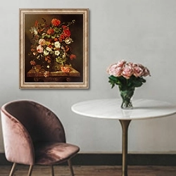 «Still Life with Flowers 5» в интерьере в классическом стиле над креслом