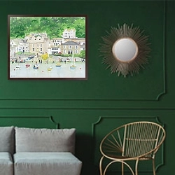 «Peaceful Mousehole, 1995» в интерьере классической гостиной с зеленой стеной над диваном