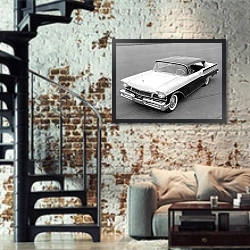 «Mercury Monterey '1957» в интерьере двухярусной гостиной в стиле лофт с кирпичной стеной