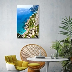 «Италия. Капри. Вид» в интерьере современной гостиной с желтым креслом
