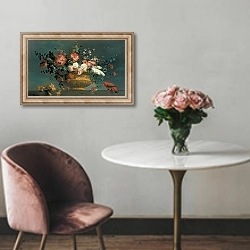«Flower piece with parrot» в интерьере в классическом стиле над креслом
