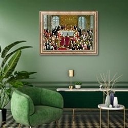 «The Coronation Banquet of Joseph II, Emperor of Germany, 1764» в интерьере гостиной в зеленых тонах