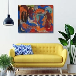 «Figurale Komposition» в интерьере современной гостиной с желтым диваном