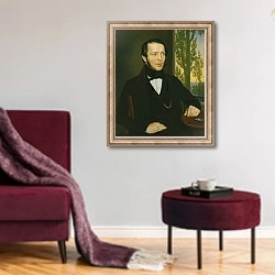 «Adolph Wasmann, 1843» в интерьере гостиной в бордовых тонах