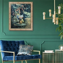 «Flowers in a Landscape; Bouquet de Fleurs dans un Paysage,» в интерьере в классическом стиле с зеленой стеной