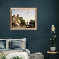«Dutch Street Scene» в интерьере классической спальни с темными стенами