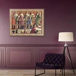 «The Approval of the Order by Pope Honorius III, scene from the life of St. Francis of Assisi» в интерьере в классическом стиле в фиолетовых тонах
