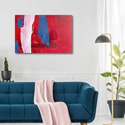 «Деталь абстрактной картины 4» в интерьере современной гостиной над синим диваном