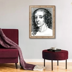 «Queen Henrietta Maria, 1641» в интерьере гостиной в бордовых тонах
