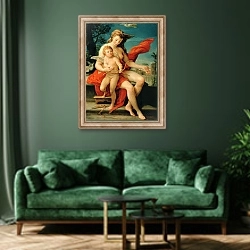 «Venus and Cupid, 1785» в интерьере зеленой гостиной над диваном