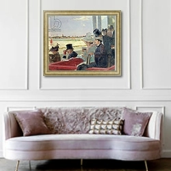 «Horseracing, 1902» в интерьере гостиной в классическом стиле над диваном